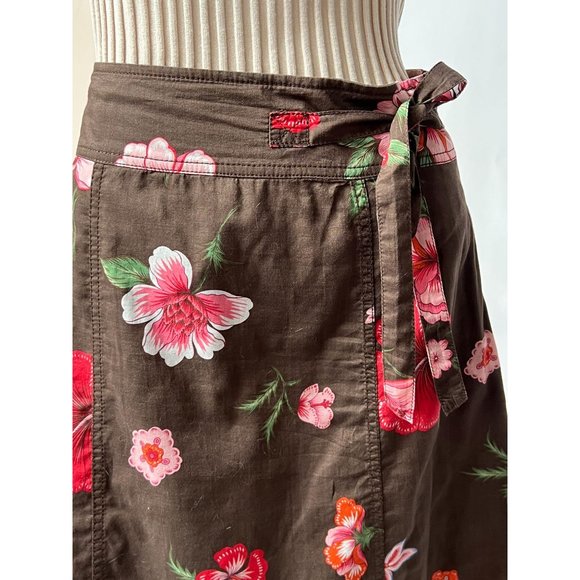 Tommy Hilfiger Y2K Brown Floral Wrap Skirt 6 Brown Floral Cotton - Picture 2 of 16